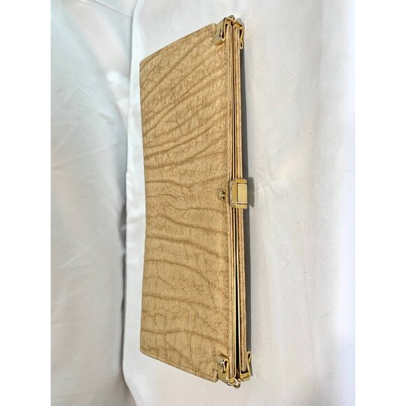 1980’s AFRICAN BUFFALO Skin Leather Tan CLUTCH w/ Gold Tone Hardware *Small Dent - Picture 4 of 7